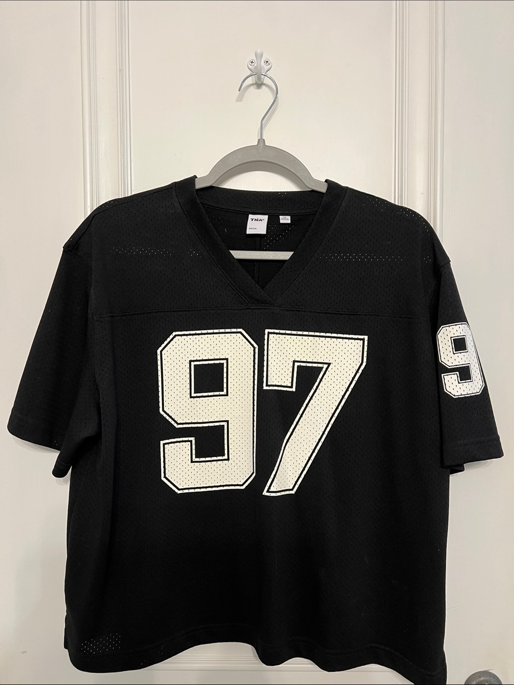 TNA Black Mesh Jersey with White 97 Appliqué ARITZIA